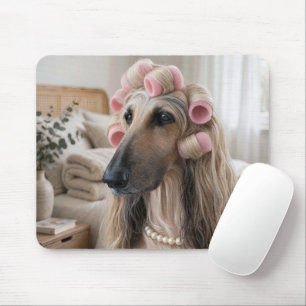 Afghan Hound Wearing Pink Sponge Curlers Mouse Pad
