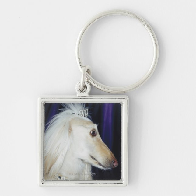 Afghan Hound wearing Tiara Keychain (Front)