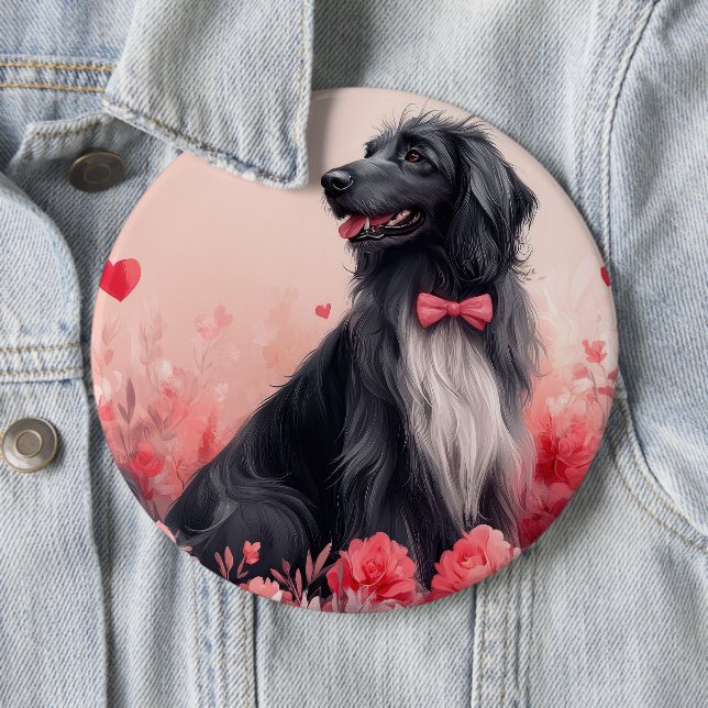 Afghan Hound with Roses - Valentine's Day  6 Inch Round Button (In Situ)