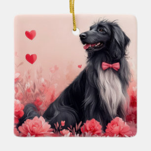 Afghan Hound with Roses - Valentine's Day Ceramic Ornament