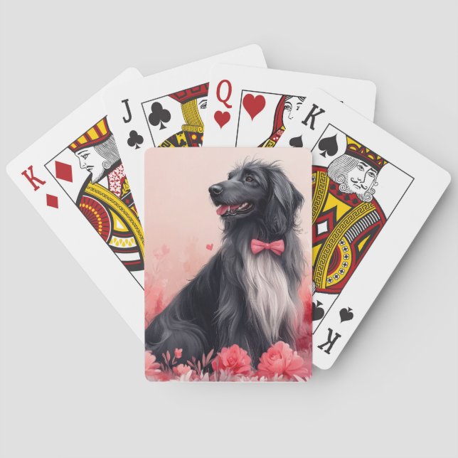 Afghan Hound with Roses - Valentine's Day  Playing Cards (Back)