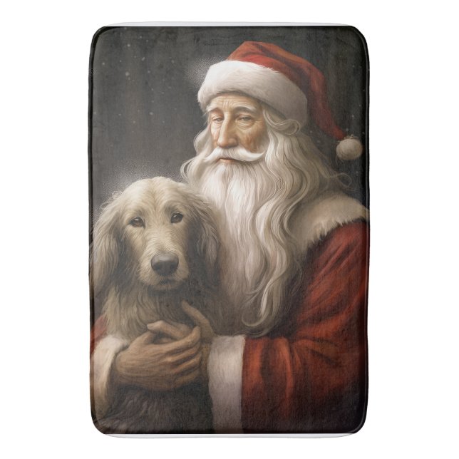 Afghan Hound with Santa Claus Festive Christmas Bath Mat (Front Vertical)