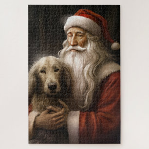 Afghan Hound with Santa Claus Festive Christmas Jigsaw Puzzle