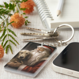 Afghan Hound with Santa Claus Festive Christmas Keychain