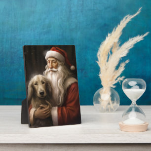 Afghan Hound with Santa Claus Festive Christmas Plaque