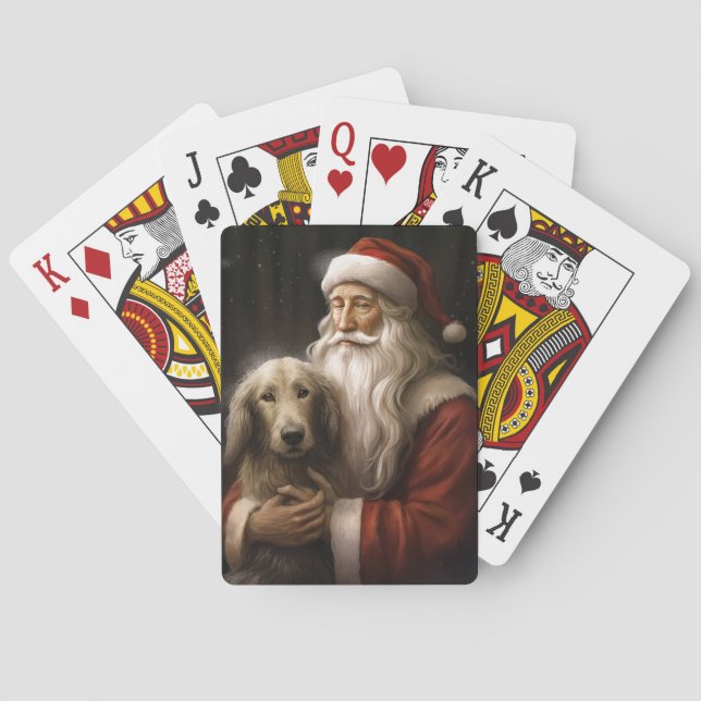 Afghan Hound with Santa Claus Festive Christmas Playing Cards (Back)