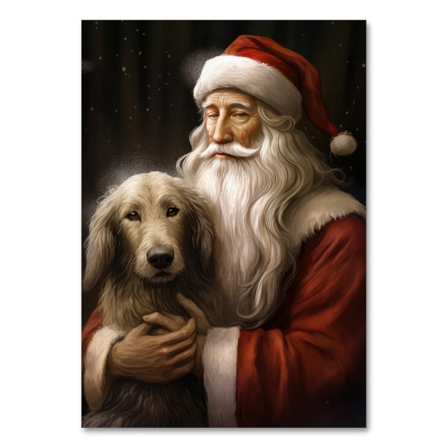 Afghan Hound with Santa Claus Festive Christmas Table Number (Front)