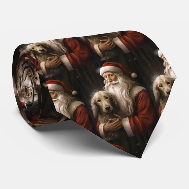 Afghan Hound with Santa Claus Festive Christmas Tie (Rolled)