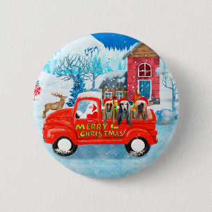 Afghan Hounds Dog in Christmas Delivery Truck Snow 2 Inch Round Button