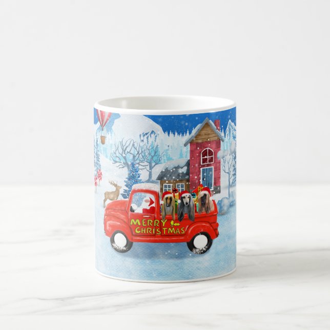 Afghan Hounds Dog in Christmas Delivery Truck Snow Coffee Mug (Center)