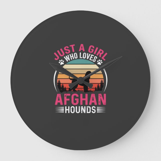 Afghan Hounds Retro Sunset Dog Lover Large Clock (Front)