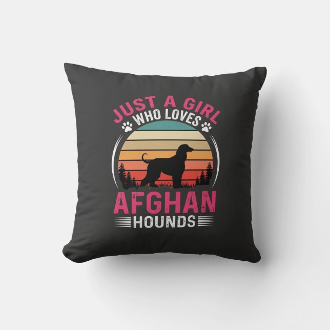Afghan Hounds Retro Sunset Dog Lover Throw Pillow (Front)