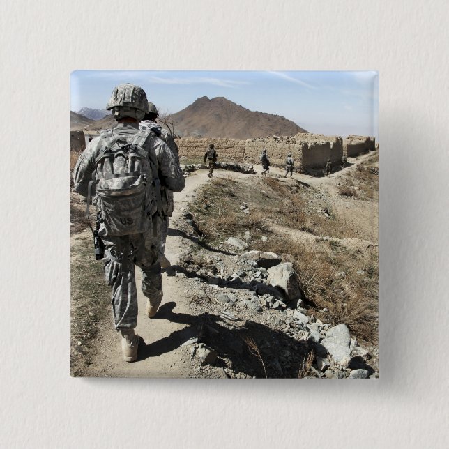 Afghan National Army and US soldiers 2 Inch Square Button (Front)