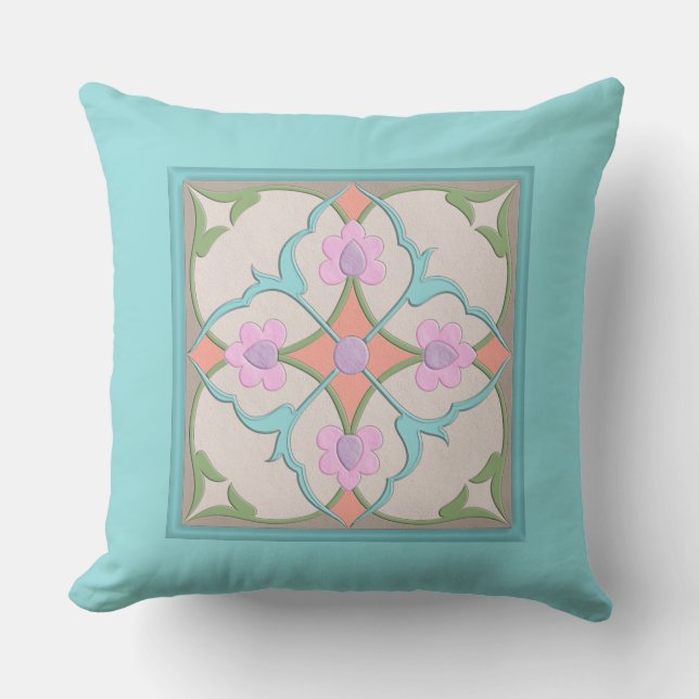 Afghani Tile Pattern in Pastel Colours v2 Throw Pillow (Front)