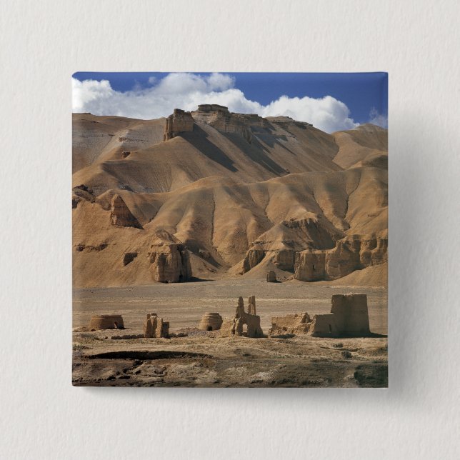 Afghanistan, Bamian Valley. Ancient earthen 2 Inch Square Button (Front)