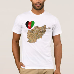 Afghanistan Flag Heart and Map T-Shirt