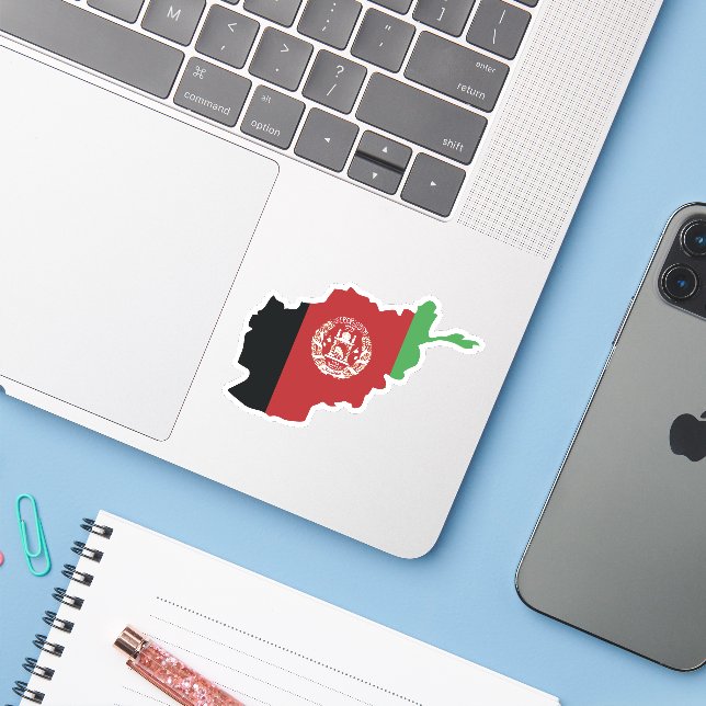 Afghanistan Flag In Country Map Sticker (Laptop w/ iPhone)