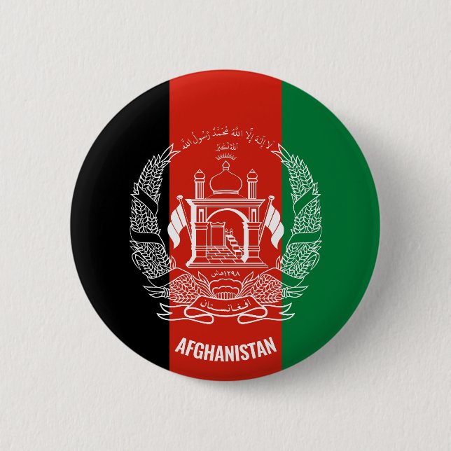 Afghanistan Flag Inscription Black Red Green 2 Inch Round Button (Front)