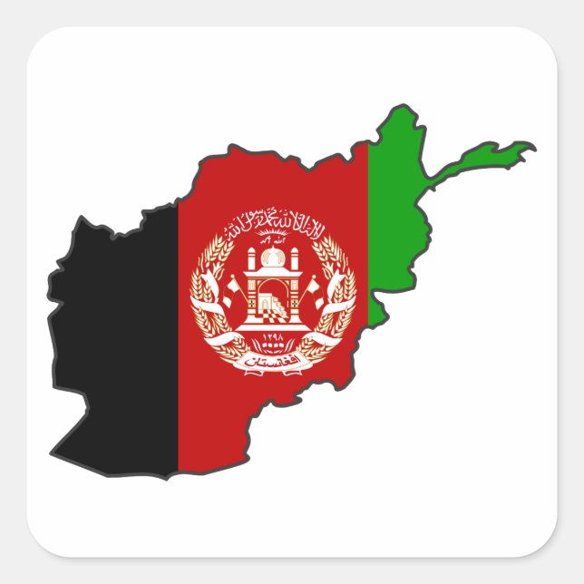 Afghanistan Flag Map Square Sticker (Front)