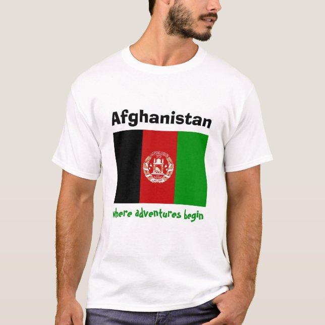 Afghanistan Flag + Map + Text T-Shirt (Front)
