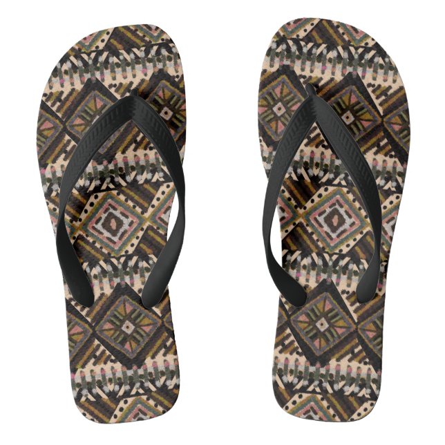 Afrcian Mud Cloth Pattern Flip Flops (Footbed)