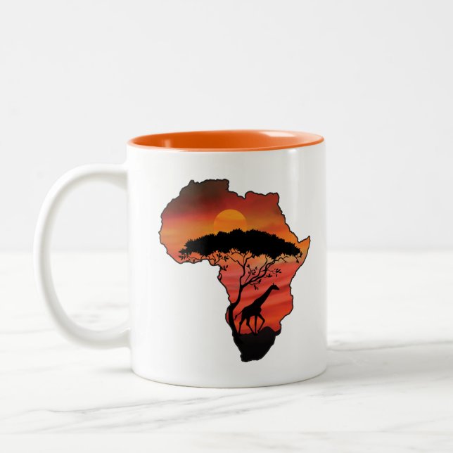 Africa and Giraffe Two-Tone Coffee Mug (Left)