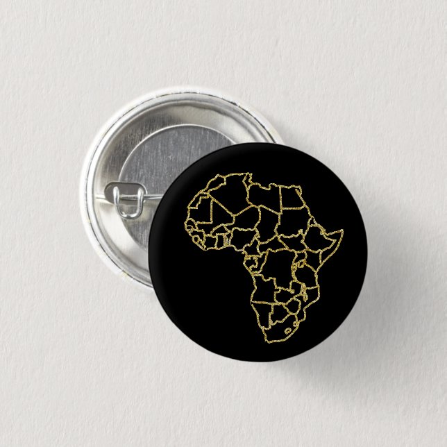 Africa Black Gold Glitter Button Pin (Front & Back)