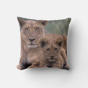 Africa, Botswana, Okavango Delta. Lions Throw Pillow