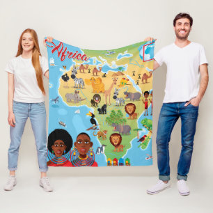 Africa Cartoon Map Fleece Blanket