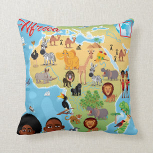 Africa Cartoon Map Throw Pillow