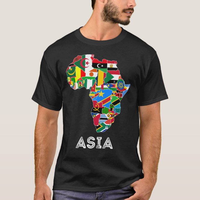 Africa Continent Map Flags Funny Asia Label T-Shirt (Front)