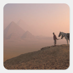 Africa, Egypt, Cairo, Giza, Giza pyramids at Square Sticker