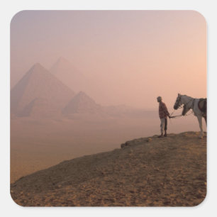 Africa, Egypt, Cairo, Giza, Giza pyramids at Square Sticker