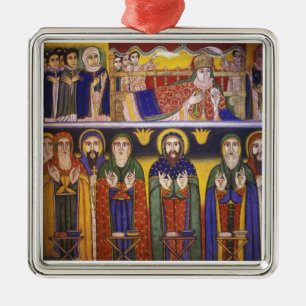 Africa, Ethiopia. Artwork depicting apostles and Metal Ornament