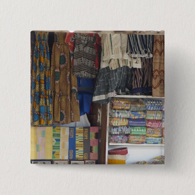 Africa, Ghana, Accra. Accra Textile & Handicraft 2 Inch Square Button (Front)
