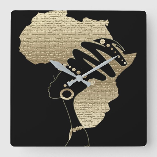 Africa In Gold – Afrocentric Heritage Square Wall  Clock (Front)