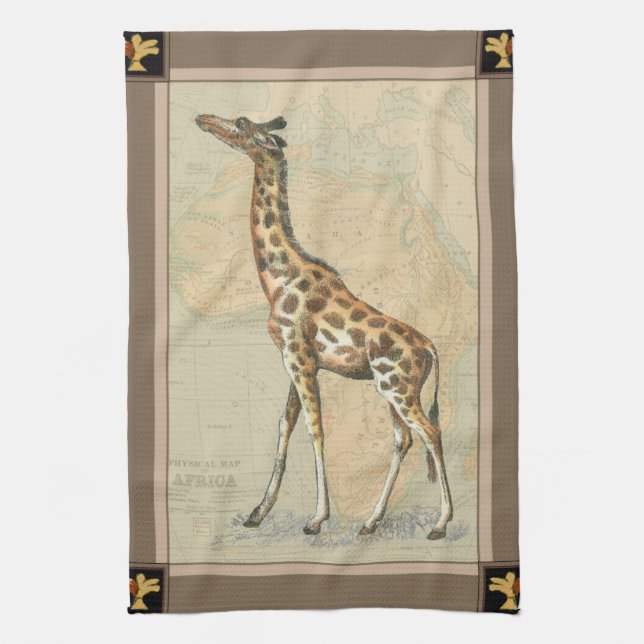 Africa Map and a Giraffe Kitchen Towel (Vertical)