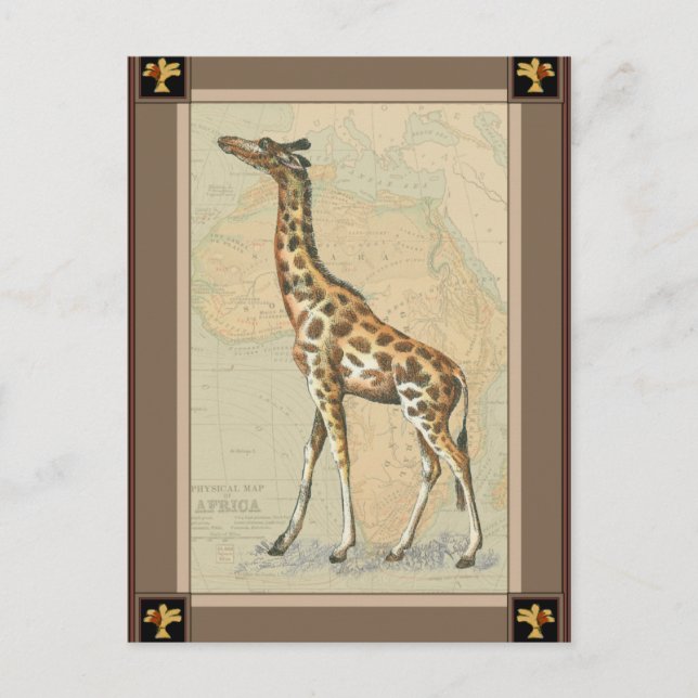 Africa Map and a Giraffe Postcard (Front)