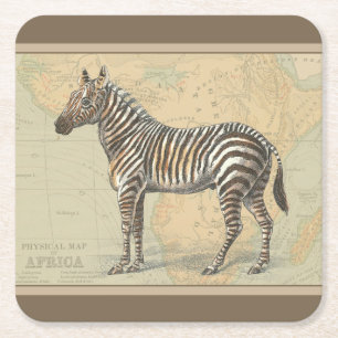 Africa Map and a Zebra Square Paper Coaster
