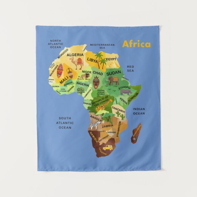Africa Map Artwork Tapestry (Front)