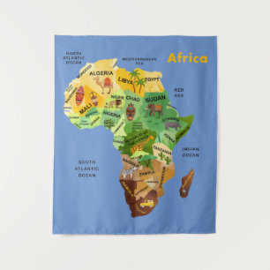 Africa Map Artwork Tapestry