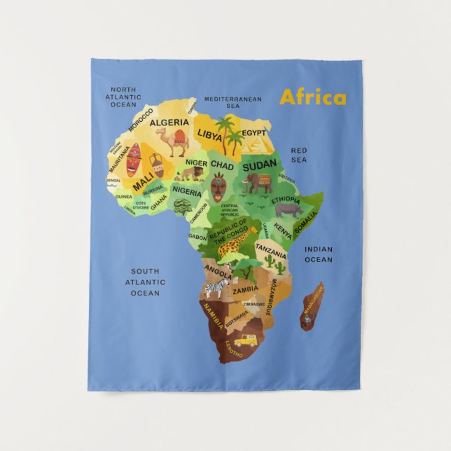Africa Map Artwork Tapestry (Front)