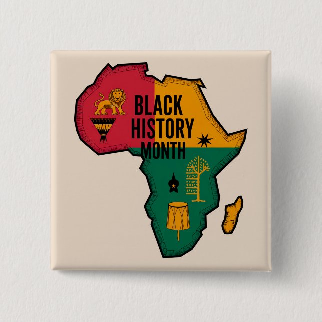 Africa Map Black History Month 2 Inch Square Button (Front)