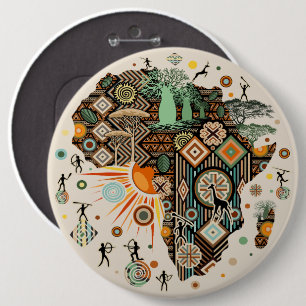 Africa Map Decorative Tribal Elements Pattern 6 Inch Round Button