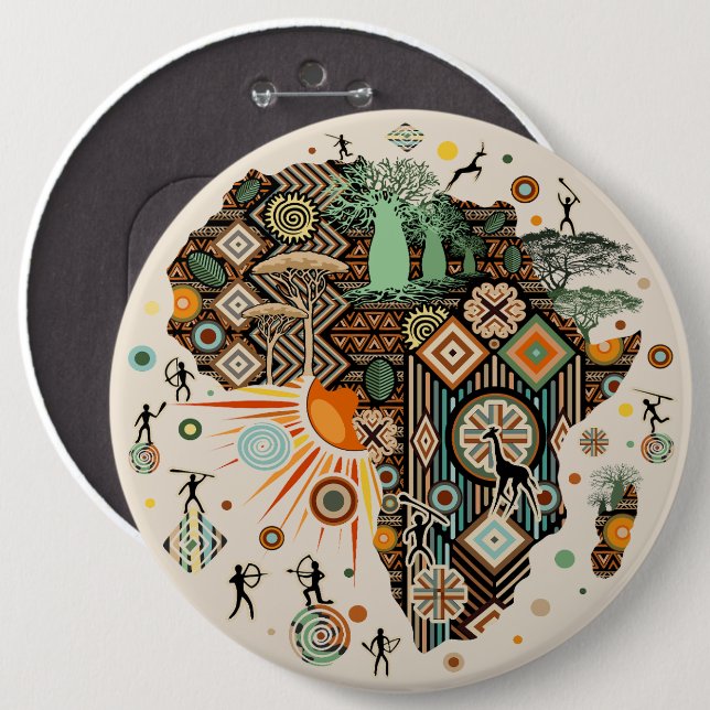 Africa Map Decorative Tribal Elements Pattern 6 Inch Round Button (Front & Back)