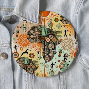 Africa Map Decorative Tribal Elements Pattern 6 Inch Round Button