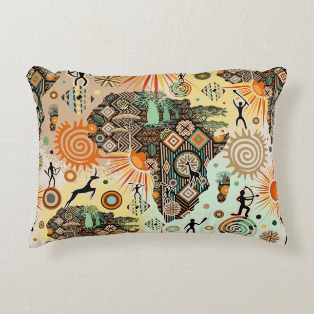 Africa Map Decorative Tribal Elements Pattern Accent Pillow (Front)