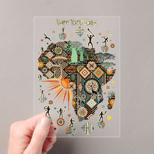 Africa Map Decorative Tribal Elements Pattern Acrylic Invitations