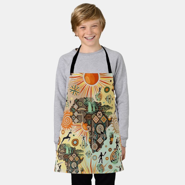 Africa Map Decorative Tribal Elements Pattern Apron (Worn)