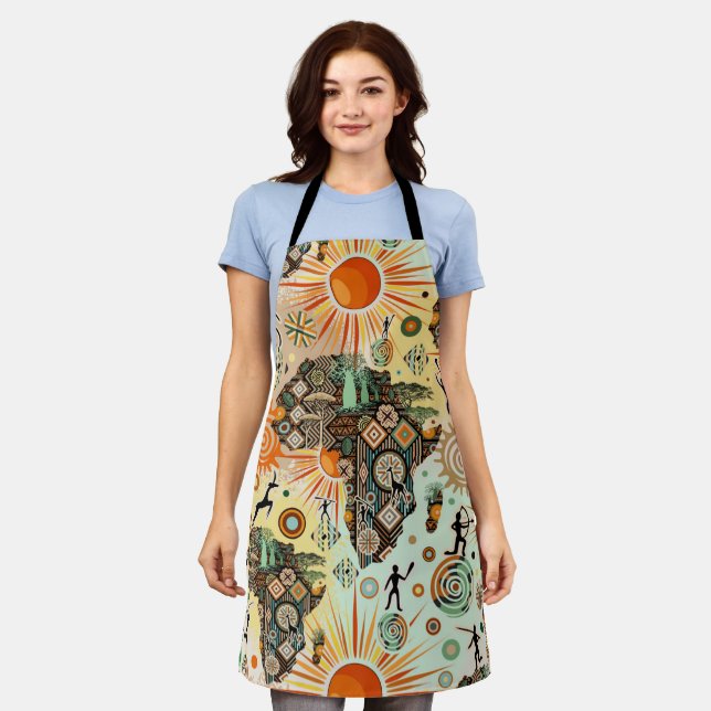 Africa Map Decorative Tribal Elements Pattern Apron (Worn)